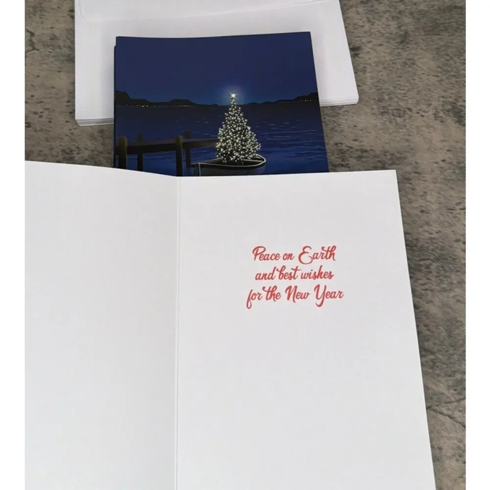 Holiday Boat Christmas Card - 18 Boating Boxed Cards and Envelopes (Standard)